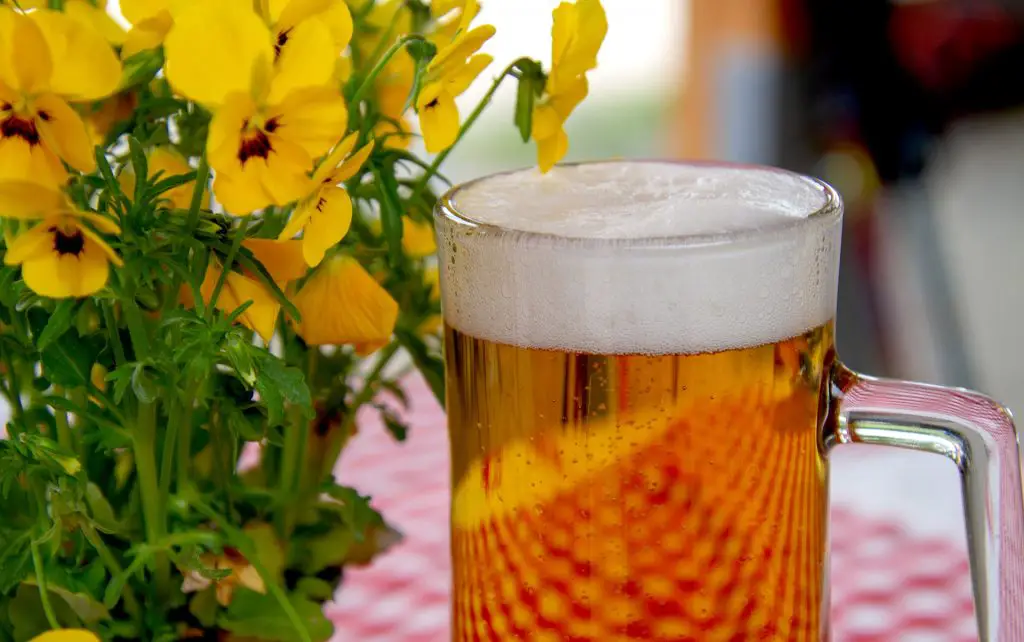 Bierglas auf Tisch in Biergarten zum JGA in München